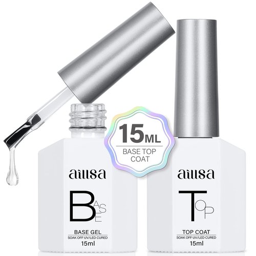 AILLSA Base and Top Coat Gel Nail Polish Top and Base Coat Nail Polish Soak Off Long Lasting Clear Base Gel High Gloss Shine No Wipe Top Coat for DIY Nail Art at Home 0.51 Fl Oz