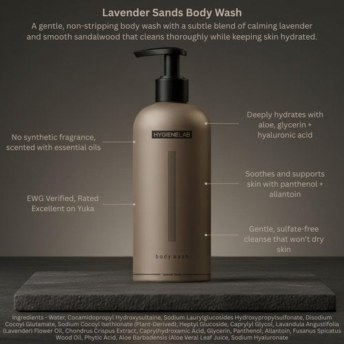 HygieneLab Men's Natural Body Wash - Ultra Hydrating Lavender Sands | EWG Verified, Sulfate-Free (10 oz)
