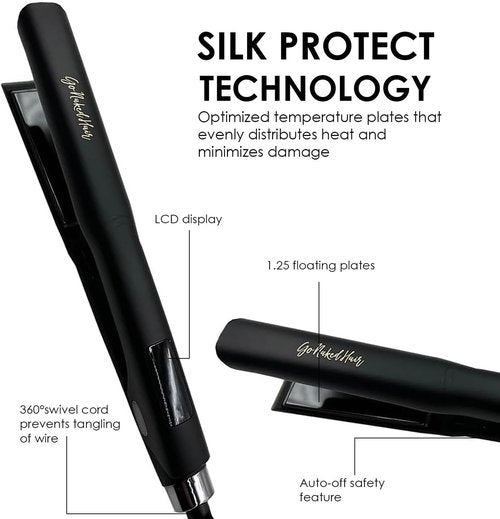 GoNaked Titanium Hair Straightener, Professional Styling Tool for Hair, Salon-Quality High Heat 480 Degree Flat Iron with Carrying Case 1.25" Floating Titanium Plates