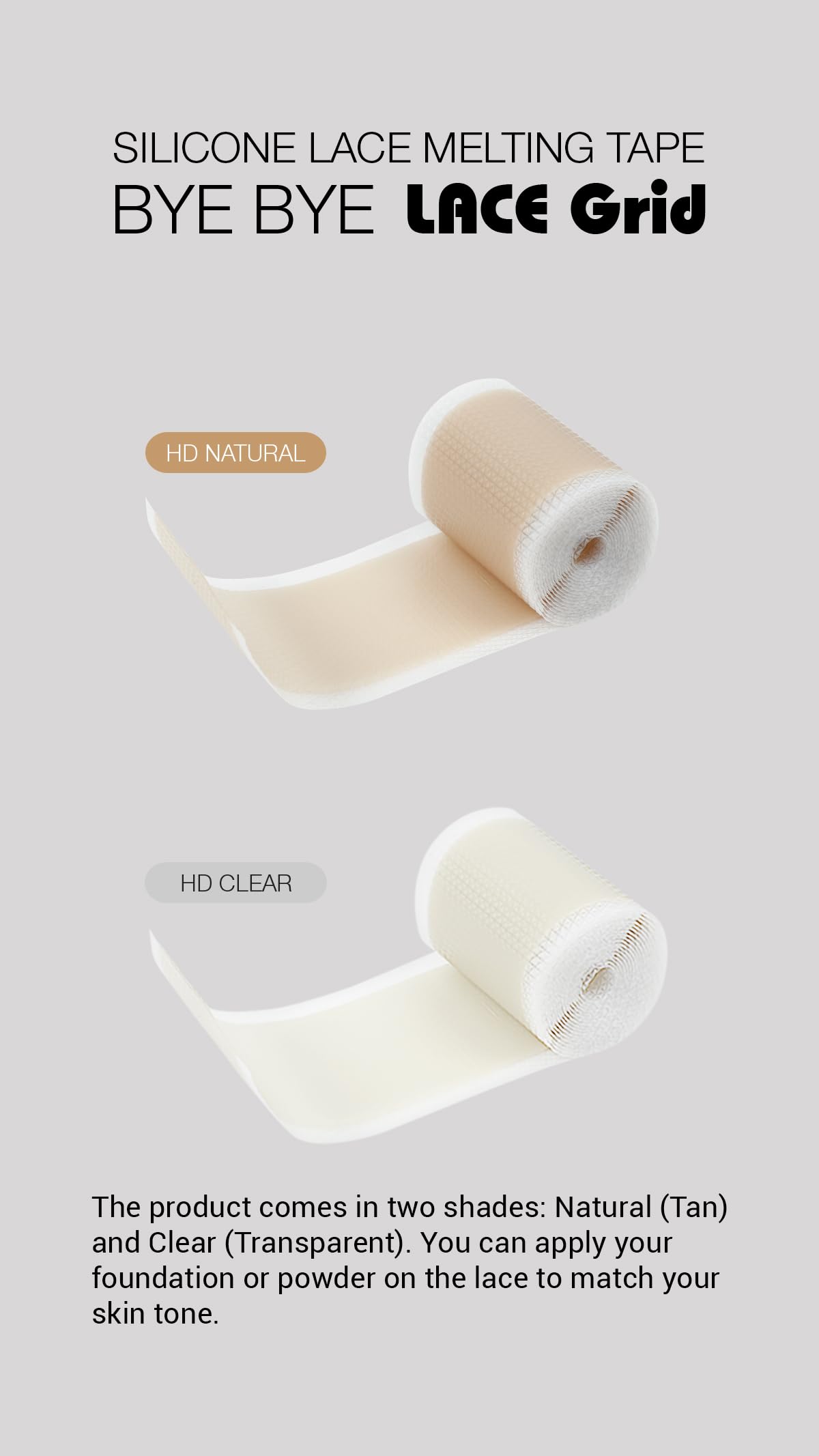 STUDIO LIMITED Lace Wig Grids and Knots Eraser Silicone Melting Tape, Bye Bye Lace Grid HD Natural Hide Cover Skinlike Durable Breathable Reusable Ultra-Thin Non-Slip Tape (Clear - 2 Pack)