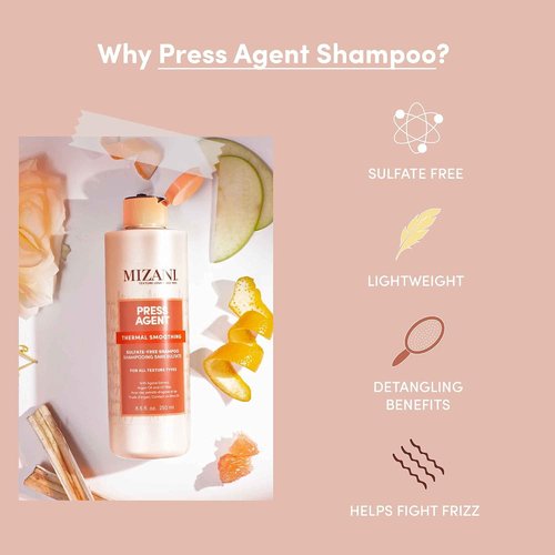 MIZANI Press Agent Sulfate-Free Shampoo - Thermal Smoothing & Moisturizing Formula for Dry, Frizzy Hair with Argan Oil