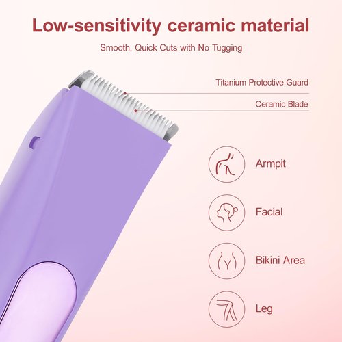 Bikini Trimmer for Women, 2 in 1 Dual Head Electric Shaver, Ceramic Blade, IPX7 Waterproof, LCD Display, USB Rechargeable Cordless Wet/Dry Painless Hair Removal for Face, Body & Bikini Line (Violet)