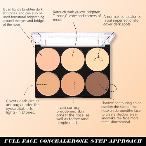 Evpct Full Coverage Cream Contour Palette - 6 Color Concealers with Brush for Mature Skin | Waterproof