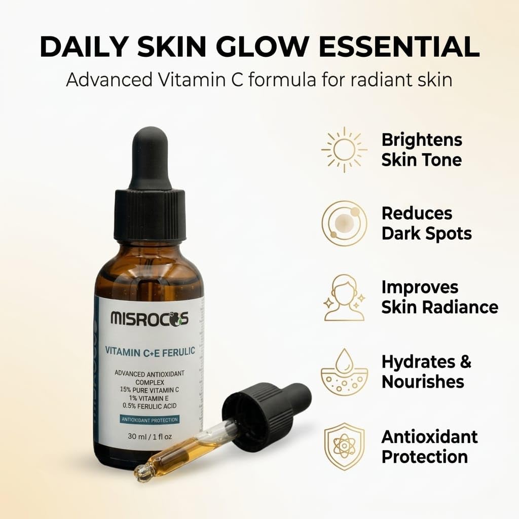Skiennix Vitamin C + E Ferulic Acid Serum - 30ml | Brightening Antioxidant Complex for Fine Lines & Sun Damage