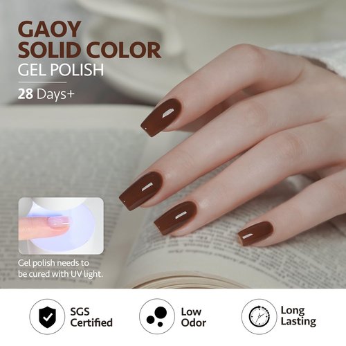 GAOY Nude Brown Gel Nail Polish Set, 6 Colors Beige Chocolate Caramel, UV Cure Gel for DIY Manicure at Home