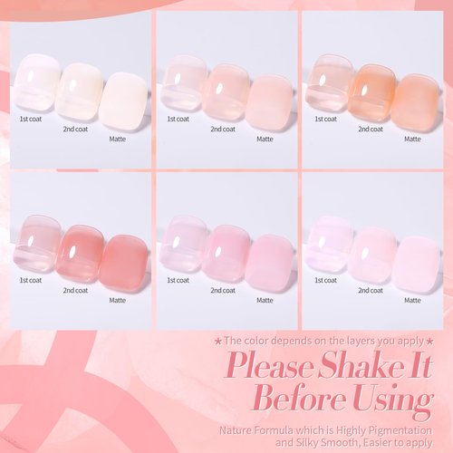 Born Pretty Jelly Pink Gel Nail Polish Nude Pink Sheer Translucent Valentine's Day Gel Polish Milky Natural Gel Polish Set Nail Art Manicure DIY Kit Home Salon 6PCS