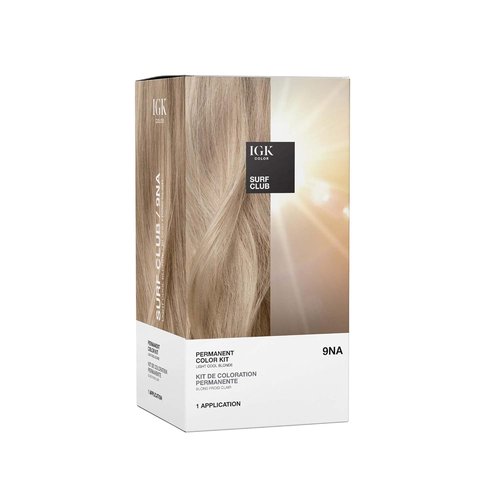 IGK Permanent Hair Dye Color Kit - 9NA Surf Club Light Cool Blonde | 100% Gray Coverage, Strengthens & Adds Shine