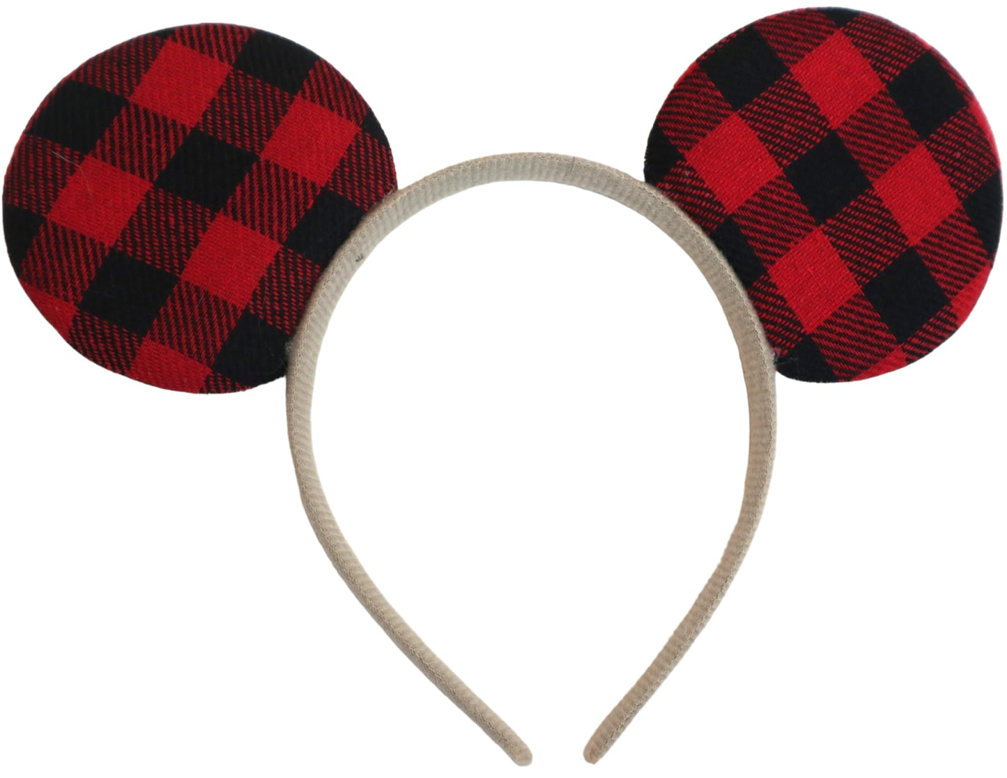 CLGIFT Mickey Ears Headband, Handmade Christmas Red Plaid Cartoon Headwear for Disney fans, one size fits most