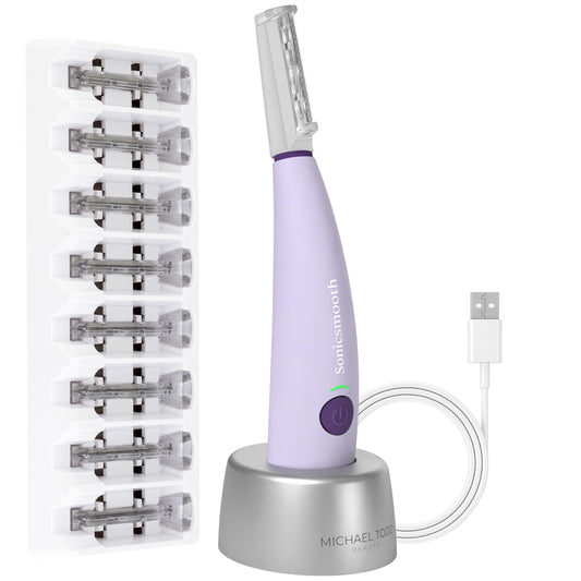 Michael Todd Beauty - Sonicsmooth - Dermaplane Razor for Women Face - SONIC Technology Dermaplaning Tool - 2 in 1 Women’s Facial Exfoliation & Peach Fuzz Hair Removal System- 8 Weeks of Safety Edges