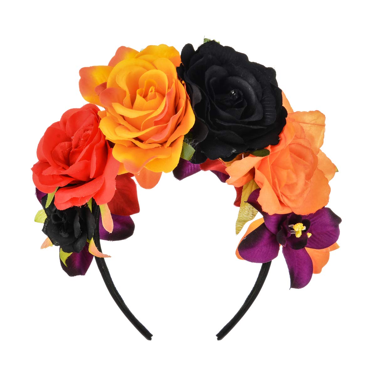 Vividsun Rose Flower Headband Floral Crown Day Of The Dead Headpiece (Orange black)