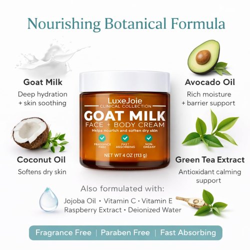 LuxeJoie Goat Milk Face Cream - Fragrance-Free Moisturizer for Dry & Sensitive Skin - 2 oz Hydration