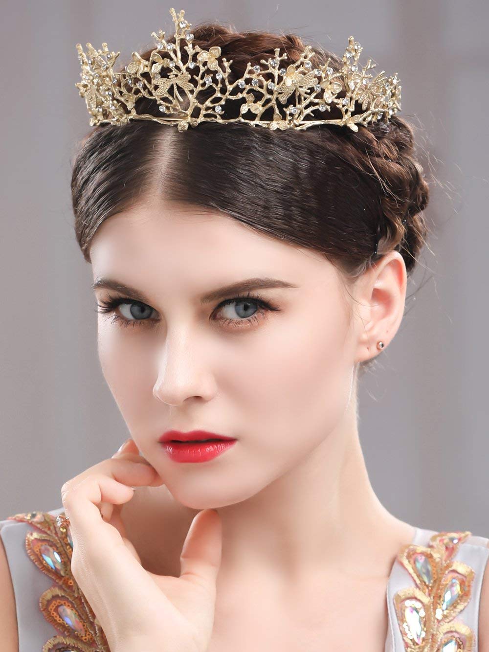 Yean Adult Tiaras and Crowns Gold Wedding Princess Queen Crown Baroque Vintage Rhinestone Tiara Hair Accessories for Women and Men (Gold)