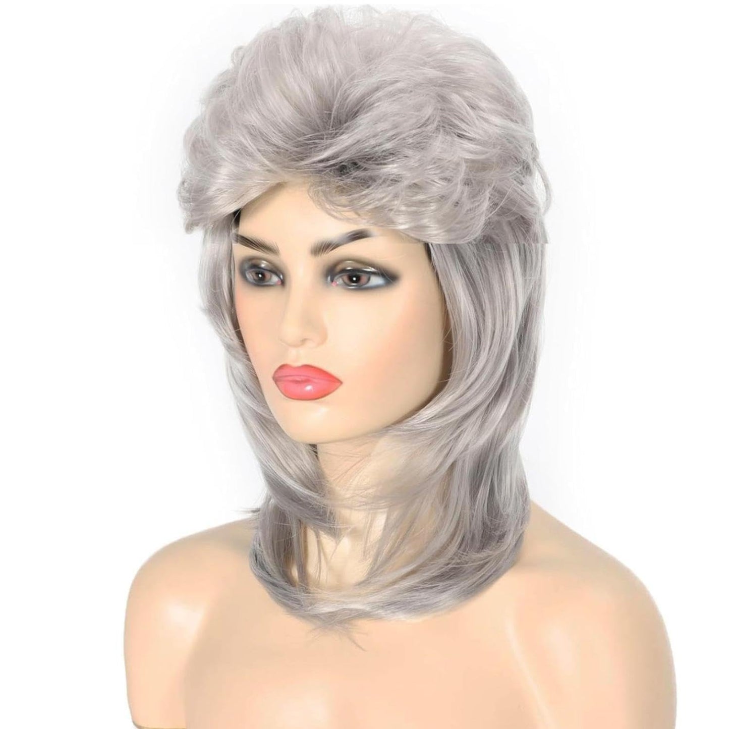 Daiaces Grey Mullet Wigs for Women 80s Rocker Wig Costumes Fancy Party Cosplay Halloween Wig