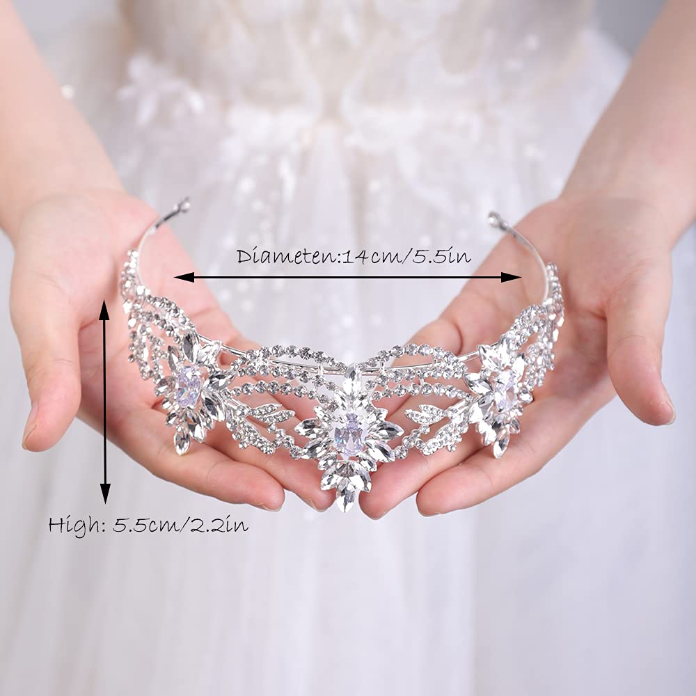 JWICOS Rhinestone Tiara for Women Crystal Queen Crown Wedding Bridal Party (Silver)