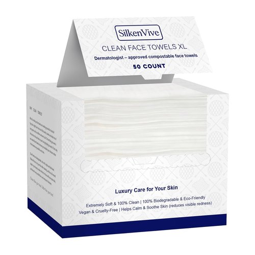 Clean Towels XL Disposable Face Towels - Ultra Soft Lint-Free Makeup Remover Wipes | 50 Count, 25x30cm