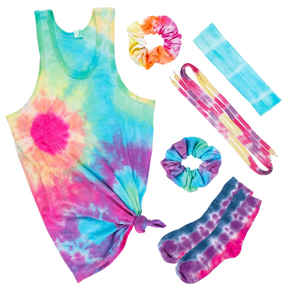 Fashion Angels Neon Tie Dye Fashion Design Super Set for Tweens and Kids to Create 6 Easy and Mess Free Projects, All-in-one Art Activities Set with 6 Tie Dye Colors to Create Tie Dye Socks, Tank Top, Hair Scrunchies, Shoelaces, Headband