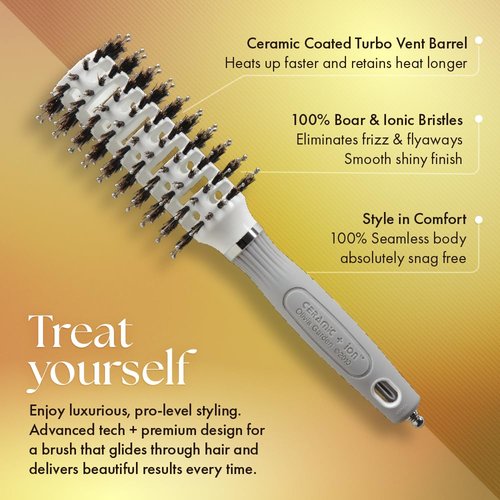 Olivia Garden Ceramic + Ion Turbo Vent Pro Hair Brush - Round Dry Brush - Not Electrical - Professional Blowout Brush for Fine Hair - For Short and Medium Lengths
