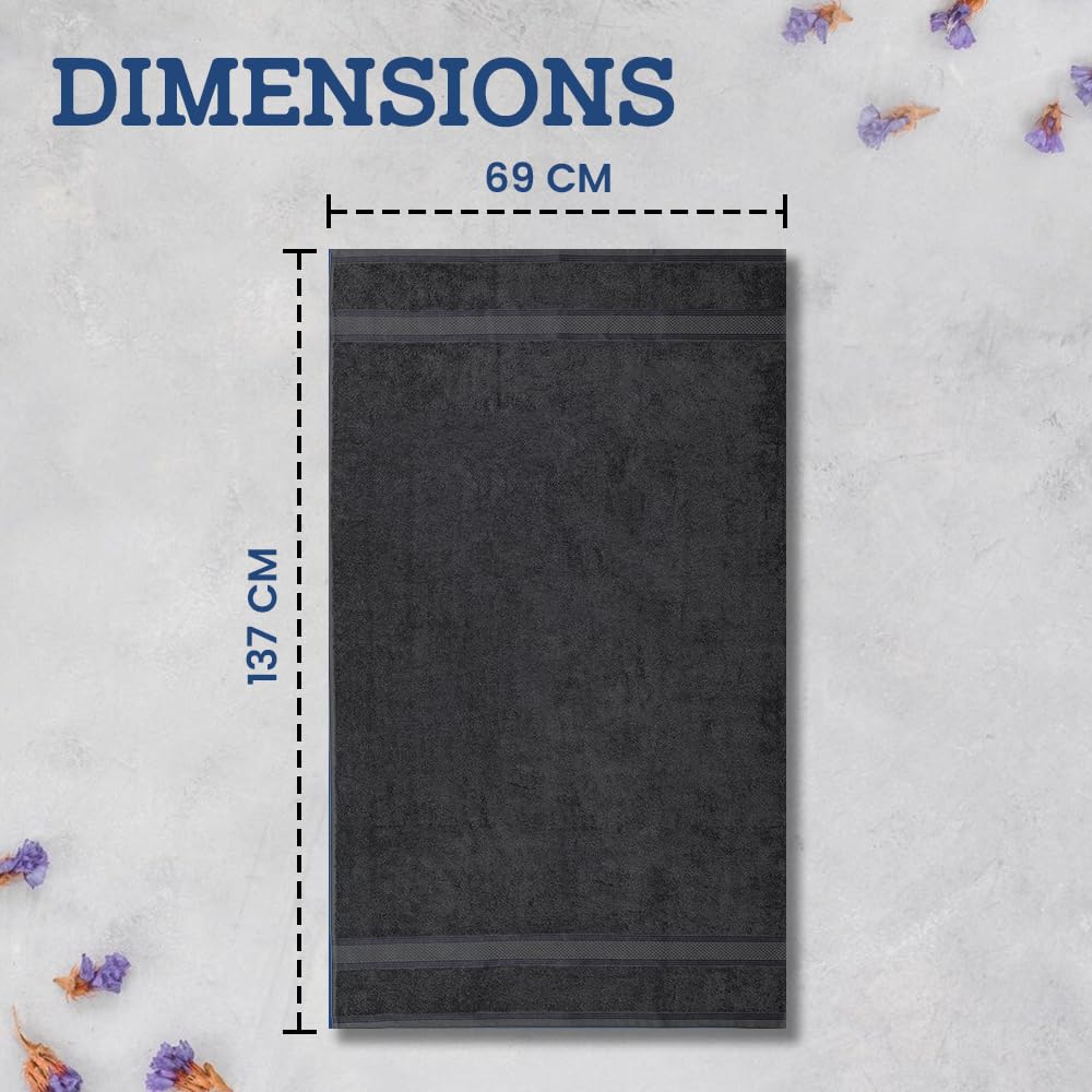 Casa Lino 4 Pack Bath Towels (27x54), 100% Pure Cotton, Luxury Bath Towels, Lightweight & Highly Absorbent, Quick Drying Towels for Bathroom, for Daily Use Bathroom, Charcoal