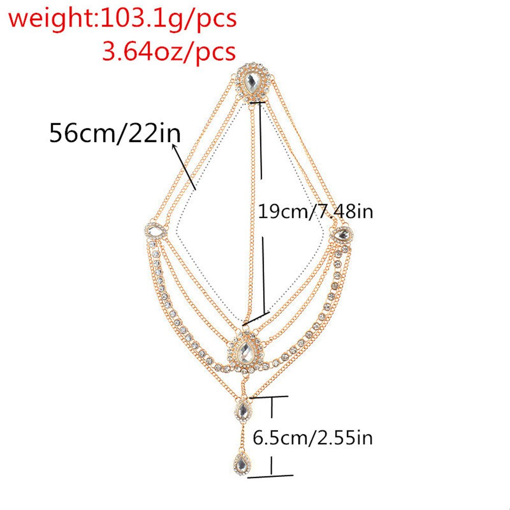 FXmimior Head Chain Bridal Women Vintage Bohemian Crystal Halloween Headpiece Wedding Hair Jewelry (gold)