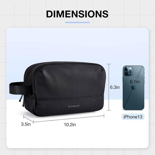 BAGSMART Travel Toiletry Bag - Water-Resistant Dopp Kit for Men | Medium Size, Black