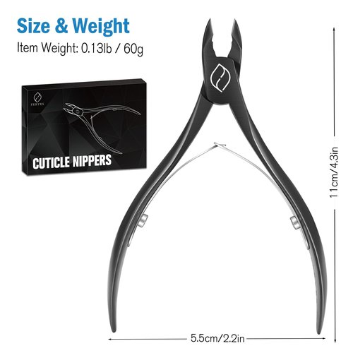 FERYES Cuticle Cutters 1/2 Jaw - Professional Stainless Steel Cuticle Clippers Nail Cuticle Remover Tool, Nail Dead Skin Clipper - BLACK