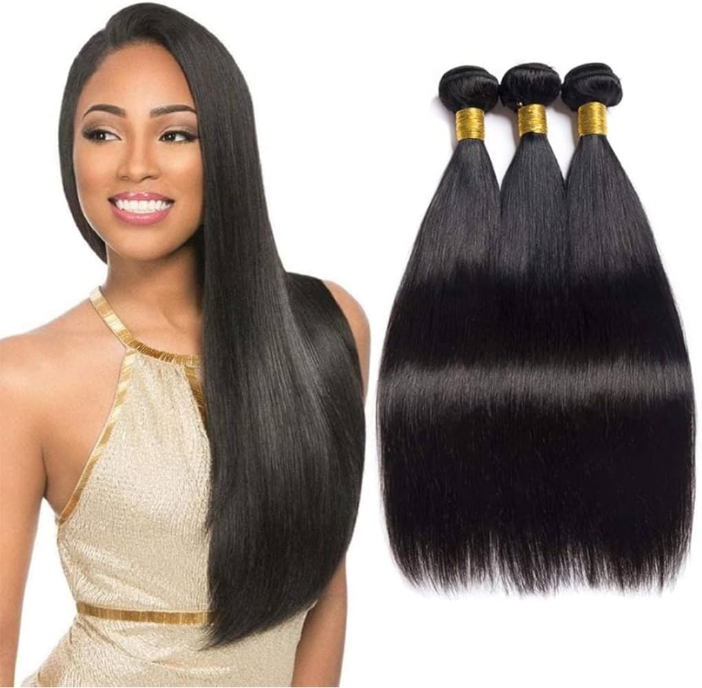 Straight Human Hair Bundles 3 Bundles 24 26 28 Inch 100% Unprocessed Brazilian Virgin Straight Weave Bundles Extensions For Women Natural Color