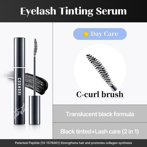 COSNORI Eyelash Tinting Serum 01 Deep Black - Boost Length & Thickness - Vegan & Irritation-Free 0.3 fl. oz / 9g