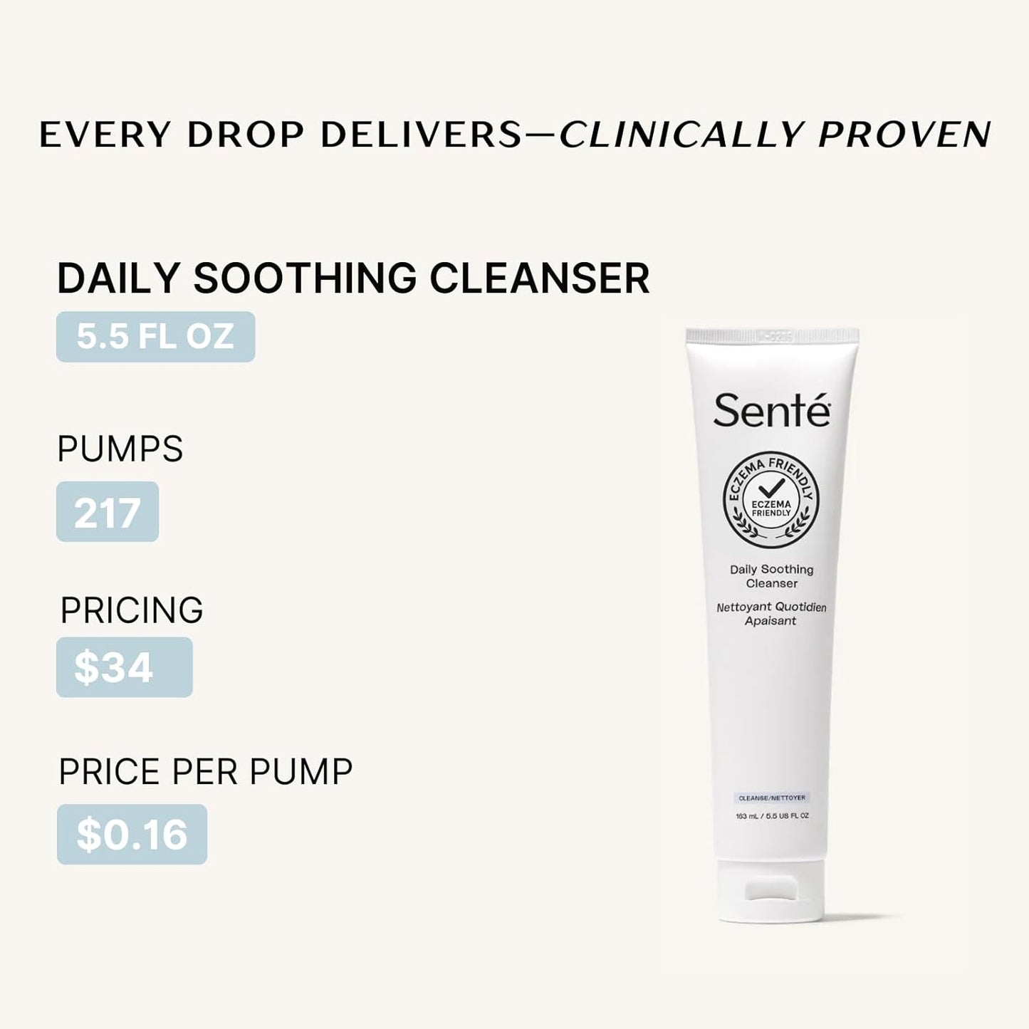 Sente Daily Soothing Facial Cleanser - Gently Removes Oil & Impurities | Vitamin E | 5.5 Fl Oz