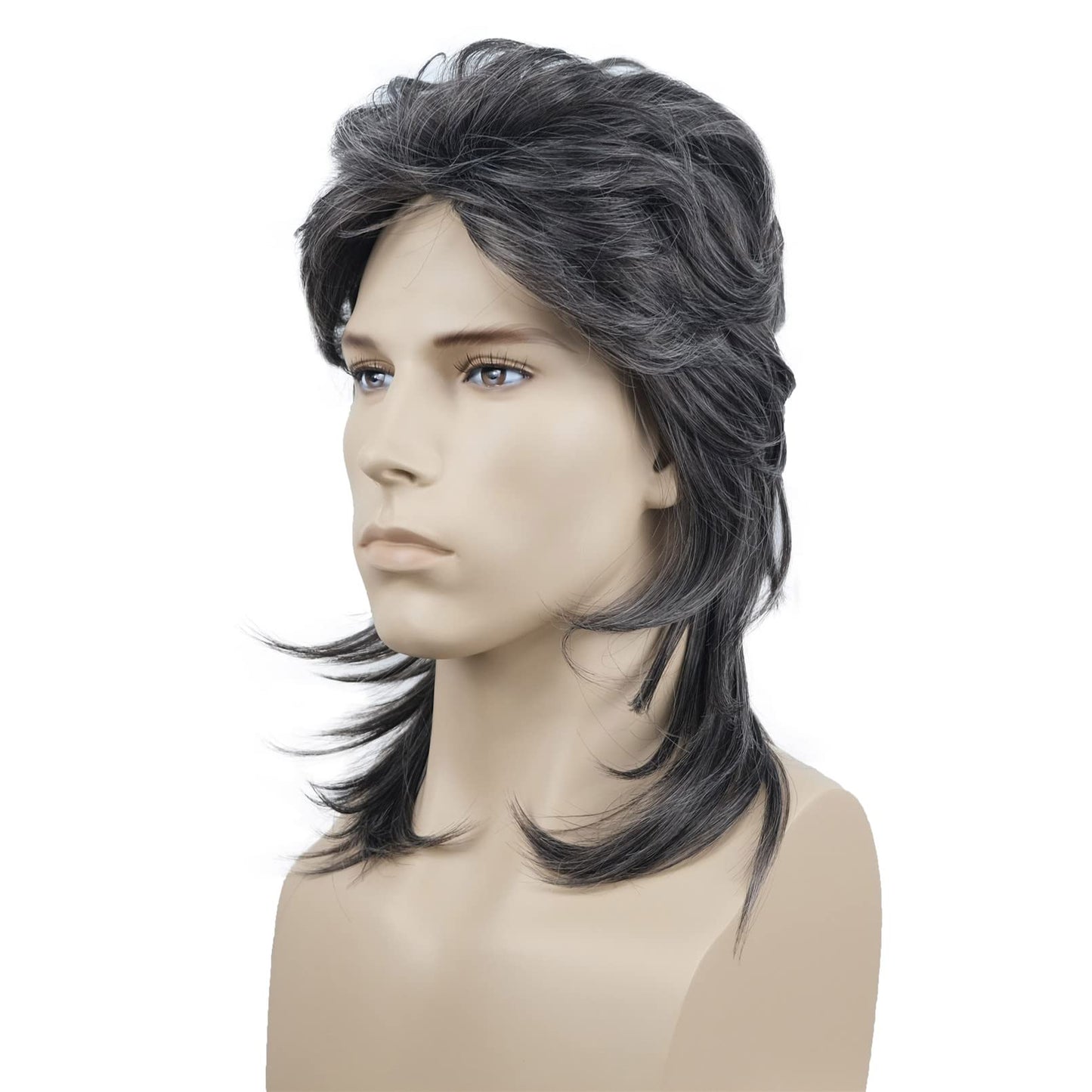 Aimole Mens Wig Retro 70s 80s Costumes Fancy Party Disco Rocker Punk Halloween (Black Sliver)