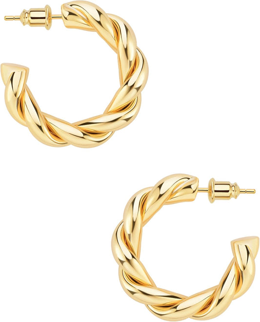 Wowshow Gold Hoop Earrings - 14K Gold Plated Chunky Design | Lightweight Jewelry Gifts in 14/20/30/35/45MM
