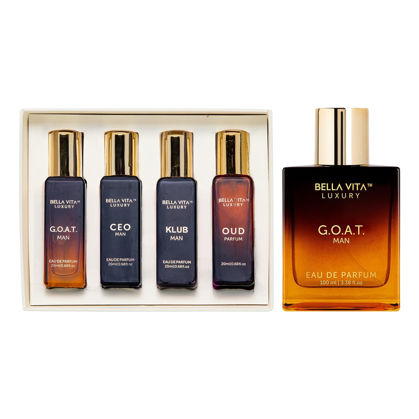 BellaVita Luxury Men's Gift Set - G.O.A.T. Man Perfume Combo | Long-Lasting Cologne with Bergamot, Lavender & Patchouli