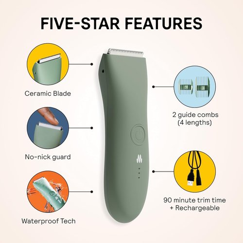MERIDIAN The Trimmer Original - Waterproof Electric Body Hair Trimmer for Men | Rechargeable, Sage