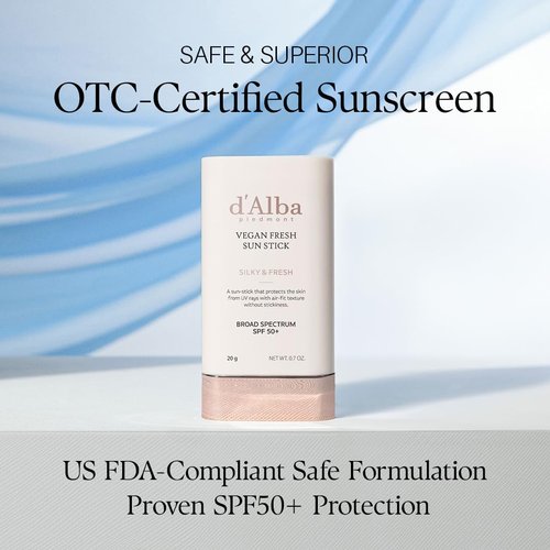 d'alba Piedmont Air Fit Fresh Sun Stick - Broad Spectrum SPF 50+ | Non-Sticky Vegan Sun Protection (0.7 Oz)