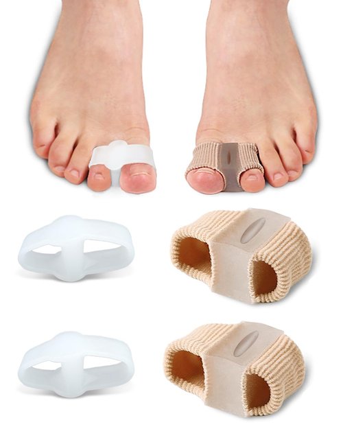 BLATOWN 4Pcs Toe Separators Bunion Corrector for Women Men, Gel Big Toe Spacers with 2 Loops for Feet, Hammer Toe Straightener, Elasticity and Soft (2Nylon+2Gel)