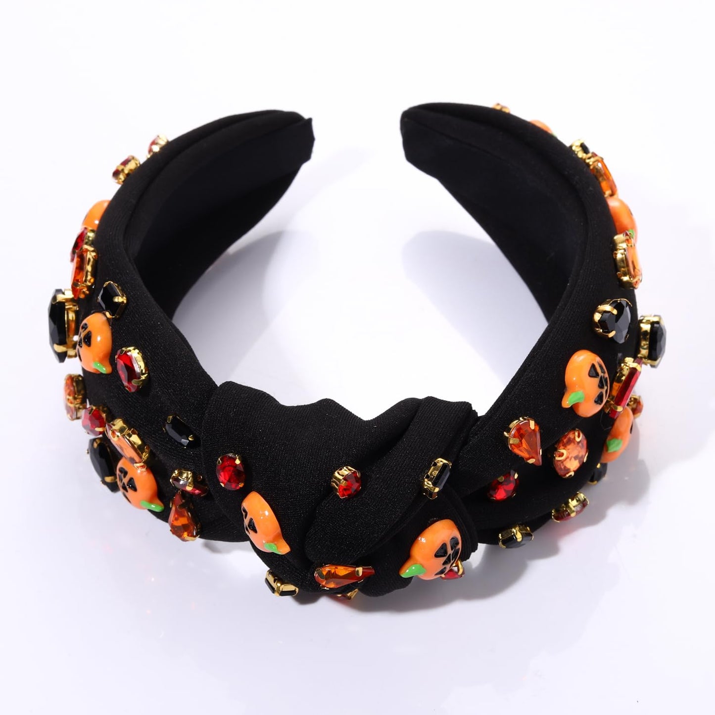 YAHPERN Spooky Jeweled Rhinestone Crystal Knotted Wide Top Knot Hair Accessories - Embellished Pumpkin Spider Ghost Headband for Women