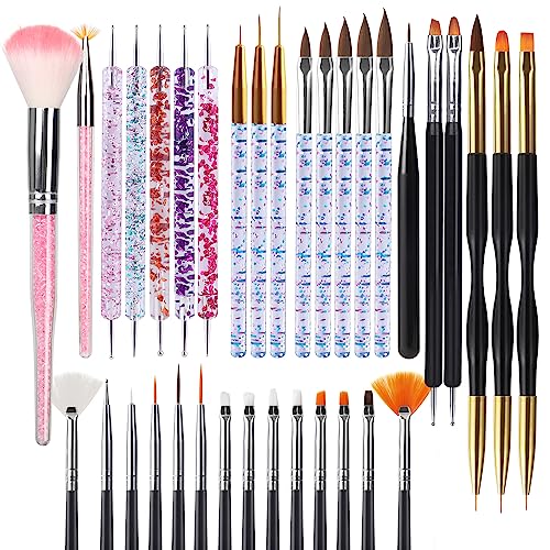 Artdone 15pcs Pink Nail Art Brushes, Nail Art Tool Set, Dotting Tools, Dust Brush,Striping Brushes for Long Lines, Drawing Pen For Gel Polish Design supply