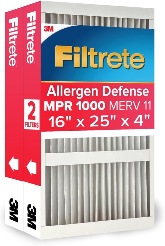 Filtrete 16x25x4 AC Furnace Air Filter, MPR 1000, MERV 11, Fits Honeywell & Lennox, Allergen Defense, Electrostatic Air Cleaning Filter, 2-Pack (Actual Size 15.88x24.56x4.31 in)