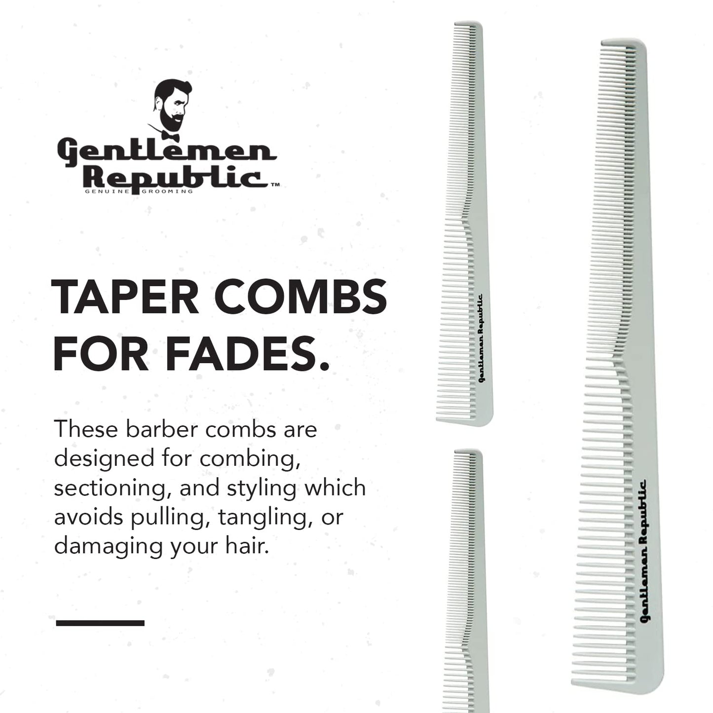 Gentlemen Republic Taper Comb for Fades, Blending and Men Hair Cuts – Soft Round Tips, Soft Touch, Strong Teeth with Strong Body – Made for Barbers, at-home Grooming and Styling