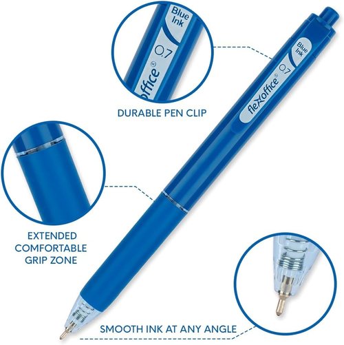 FLEXOFFICE Retractable Ballpoint Pens - 10-Count Assorted Pastel Colors with Soft Grip | Perfect Christmas Gifts