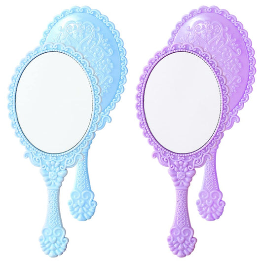 JOONOR 2PCS Handheld Mirror with Handle Vintage Cosmetic Mirror Compact for Personal Makeup Vanity Hand Held Mirror Tone Victorian Vanity Mirror,Purple+Blue