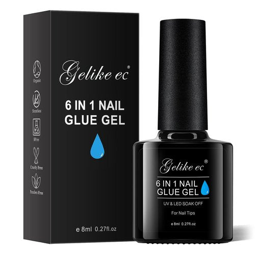 Gelike EC Gel Nail Glue - 6 in 1 Strong UV Nail Adhesive for Press Ons & Acrylics | Long Lasting 28 Days Hold