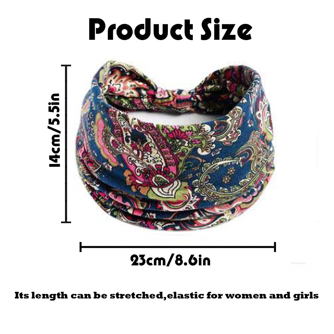 Tayel 3 Pieces Boho Wide Turban Flower Print Headbands Red Knot Elastics Yoga Workout Head Wraps for Women and Girls (Floral 9)