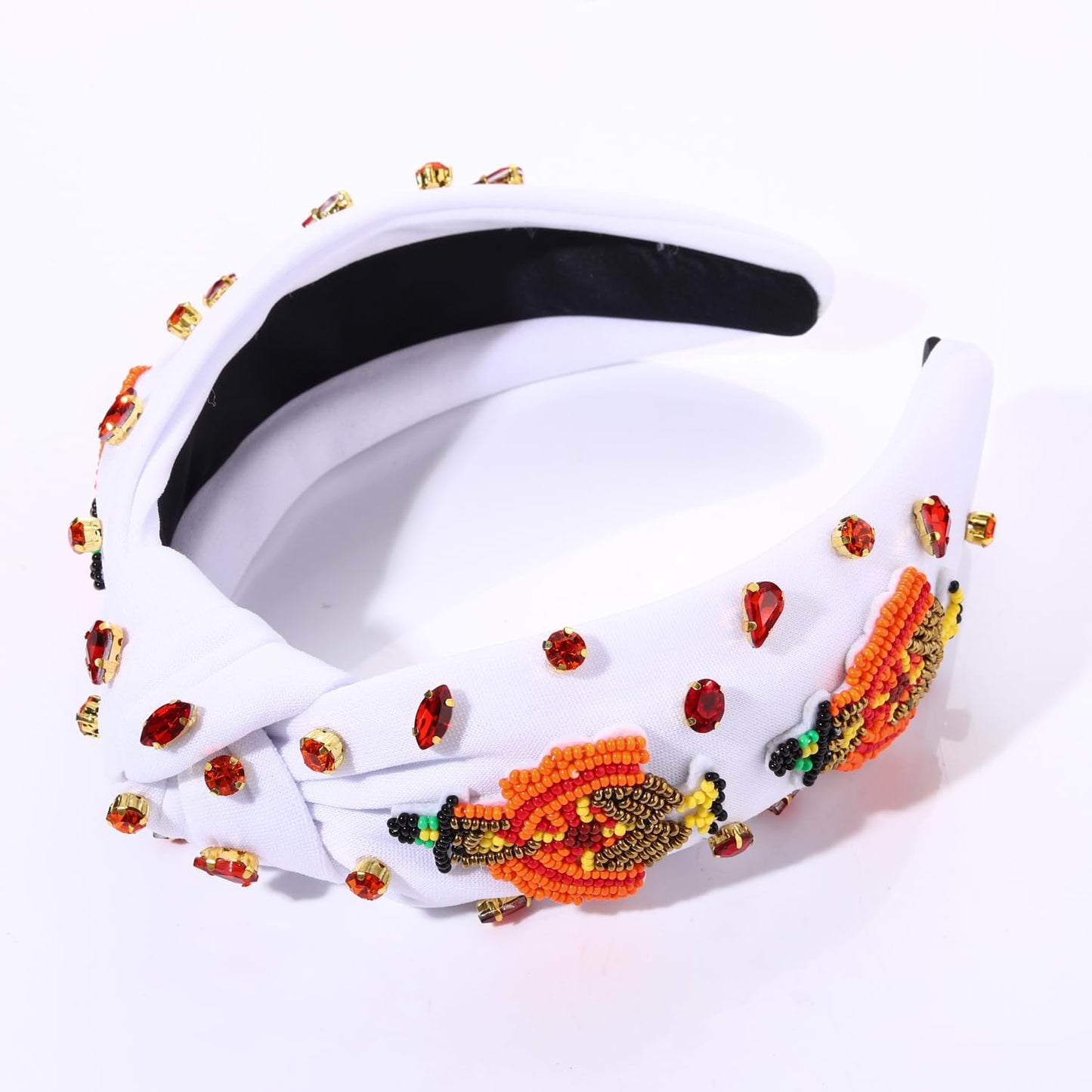 mokkia Thanksgiving Headband Fall Accessories for Women Beaded Turkey Maple Leaf Pumpkin Knotted Headband Jeweled Rhinestone Pearl Top Knot Headband Autumn Fall Outfit Gifts