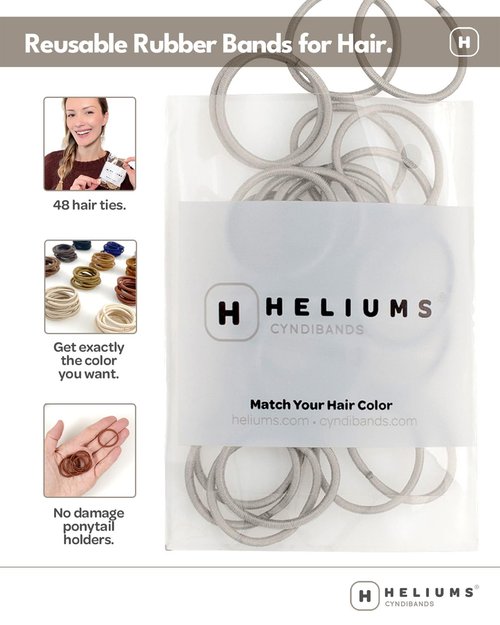 Heliums Small Hair Ties - Black - No Damage Mini 1 Inch Reusable 2mm Elastics for Thin Hair and Kids, Neutral Ponytail Holders - 48 Count