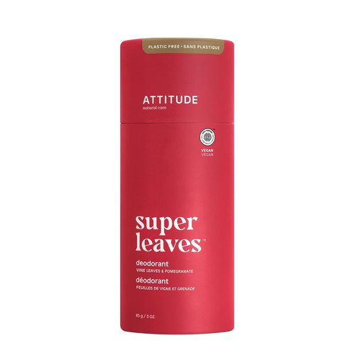ATTITUDE Plastic-Free Deodorant - EWG Verified, Aluminum-Free, Vegan, 3 Oz | Vine Leaves & Pomegranate