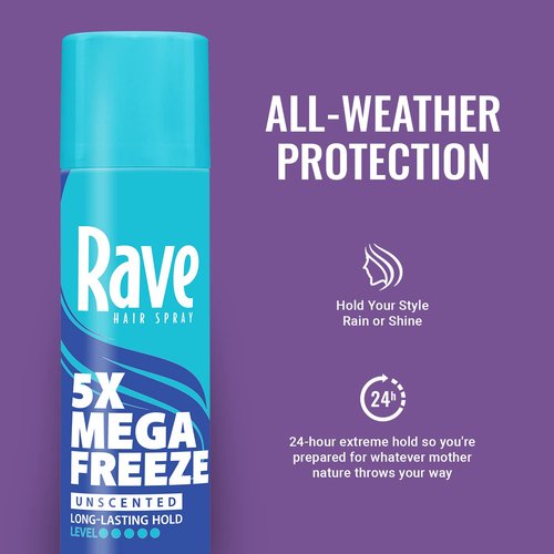 Rave Unscented Aerosol Hairspray - 5X Freeze for Heat Protection, Volume & Shine | ClimaShield Humidity Control