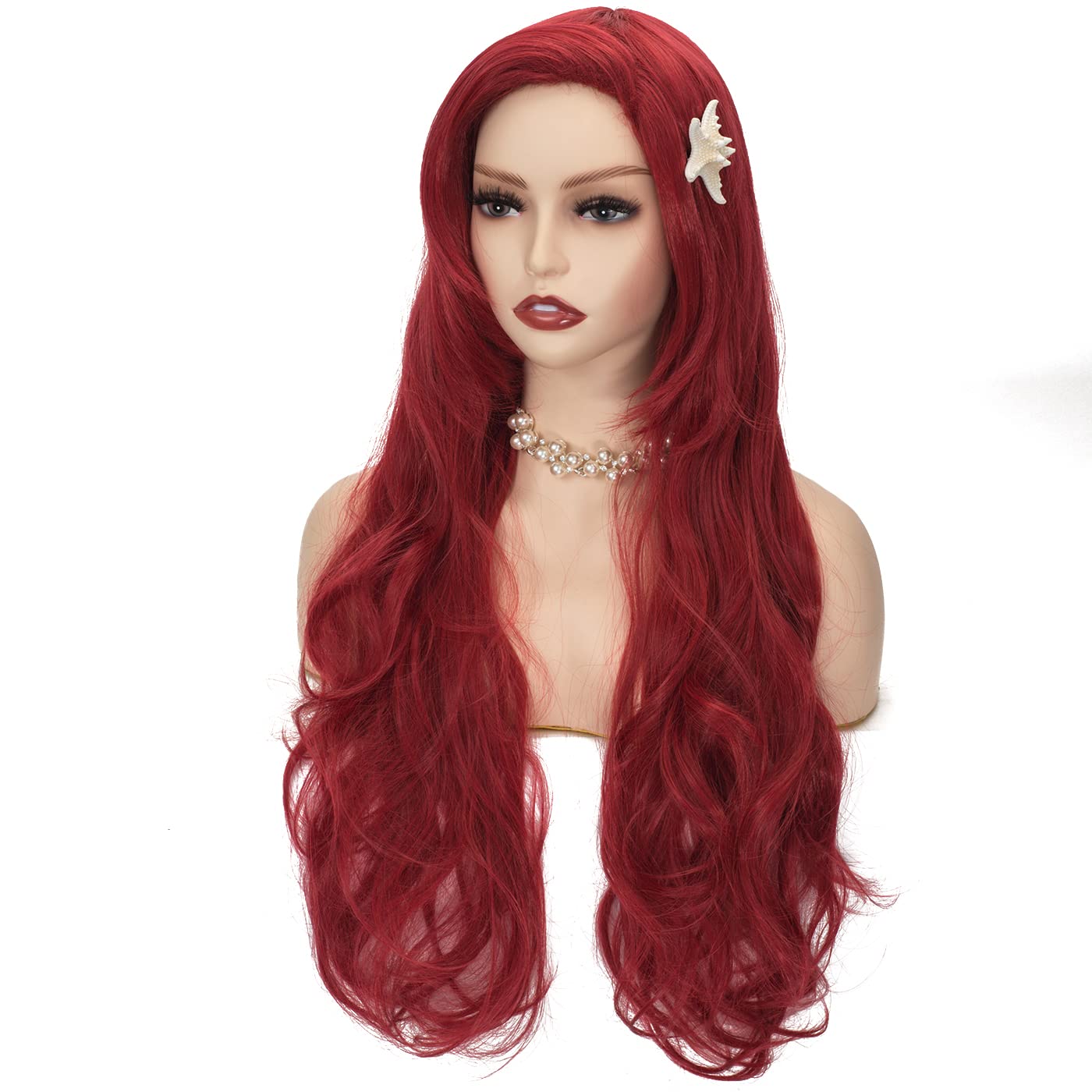 FALAMKA Long Wavy Red Wig with Hairpin Princess Costume Wig for Girls Party Halloween