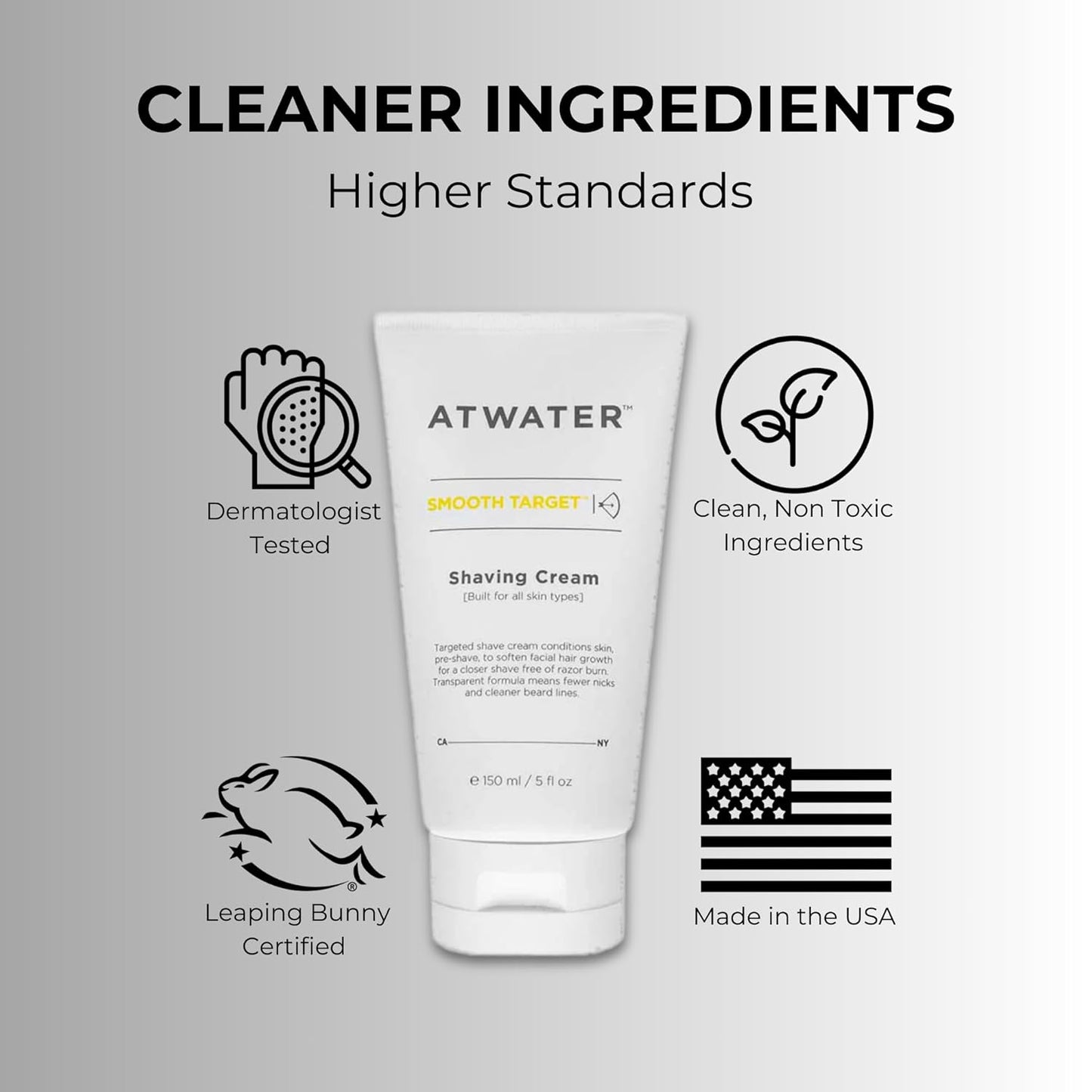ATWATER Smooth Target Shaving Cream - Men's Pre-Shave & Shave Cream with Rosa Gallica Extract | 5 oz