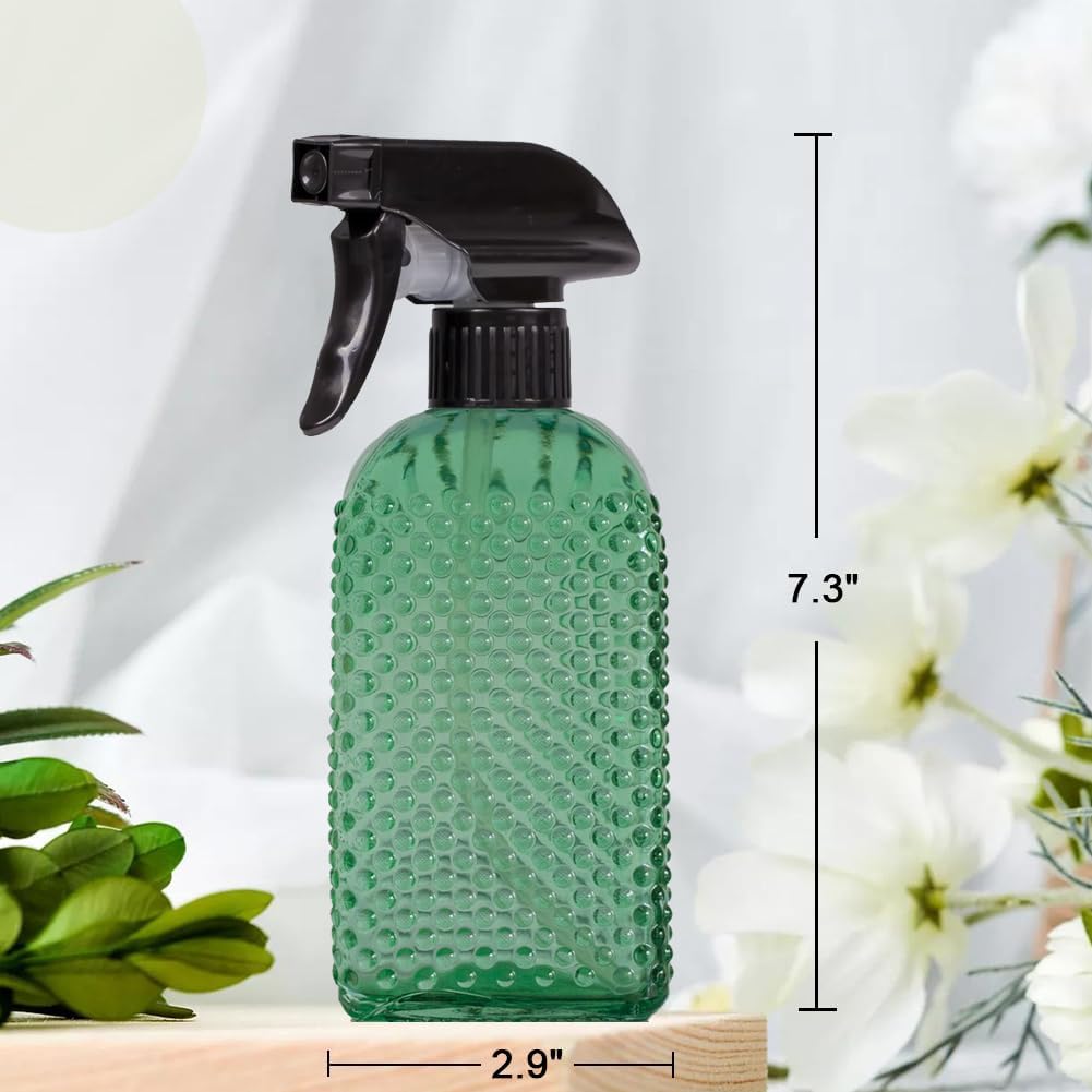 Skiennix Plant Mister Glass Spray Bottle - 13oz Reusable Green with Adjustable Nozzle for Indoor Plants & Gardening