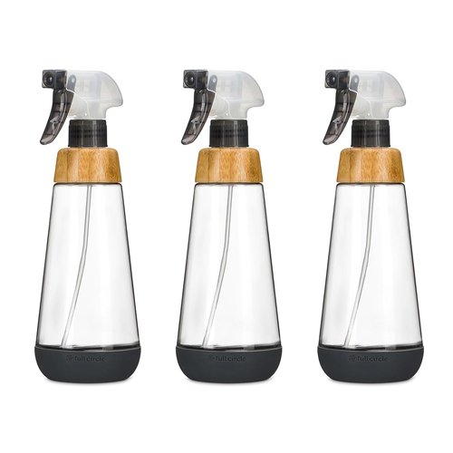 Full Circle - Refillable Glass Spray Bottle | Versatile Stream & Mist Options, 16oz Gray, 3 Pack - Eco-Friendly Cleaning & Plant Care